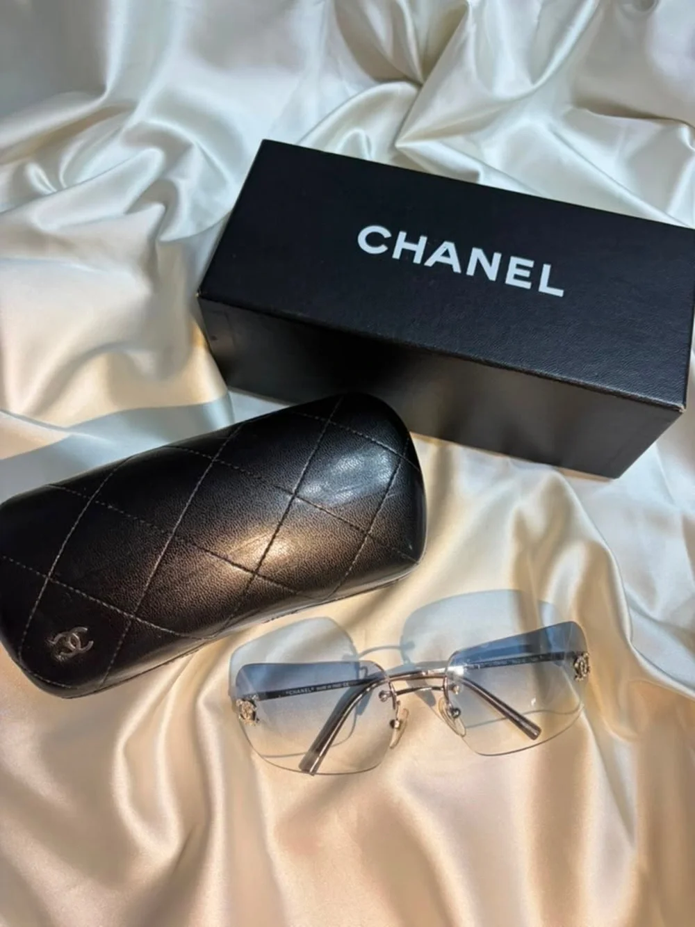 CHANEL Rimless Sunglasses with Light Blue Gradient Lenses